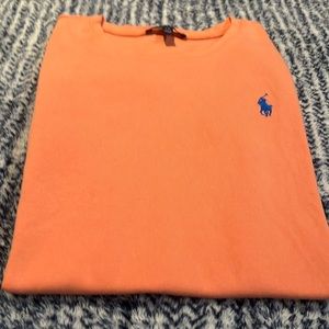 Women’s Ralph Lauren T-shirt polo, top on size large in peach, orange..
